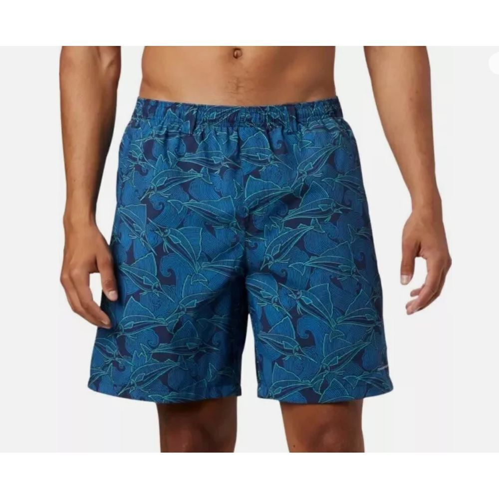 COLUMBIA Blue Marlin Print Swim Trunk Elastic Waist with Lining‎ Size Medium